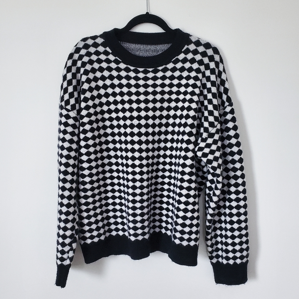 SOLD DAZY Checker Pattern Drop Shoulder Sweater - Picture 7 of 10